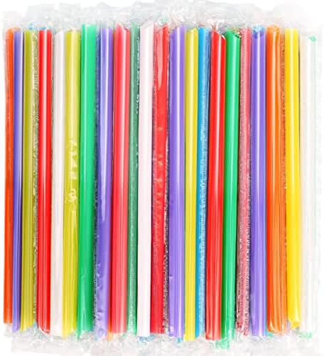 100 Pcs Individually Packaged Pointed Jumbo Smoothie Straws,Disposable Individually Wrapped Plastic Lengthen Milkshake Boba Straw (0.43" Diameter And 9.45" Long) (Colorful)