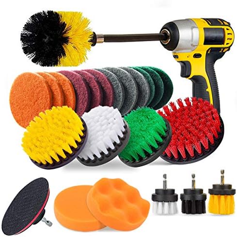 24 Piece Drill Brush Attachment Set Power Scrubber Kit, Scrub Brush With Extend Long Attachment, Scrubing Pads Cleaning Kit For Tile Sealants, Bathtub, Sinks, Floor, Wheels, Carpet