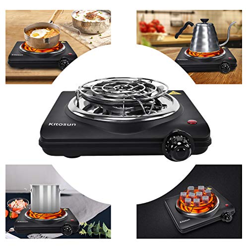 Electric Coals Burner Multipurpose Charcoal Burner ETL Approved Single Hot Plate 1000W Charcoal Starter With Adjustable Temperature Control Stainless Steel Cooktop Countertop For Camping&Cooking