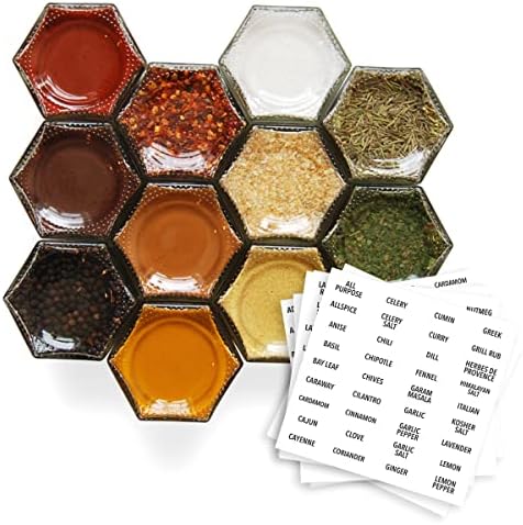 Basic Kit | 12 Magnetic Spice Jars Filled With Organic Seasonings (Large Jars)…