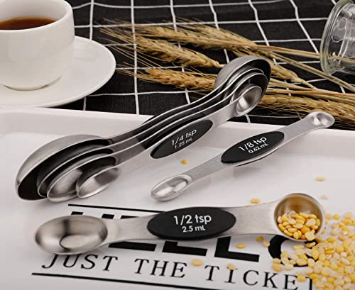 Magnetic Measuring Spoons Stainless Steel Set Of 6 Dual Sided StackableTeaspoon And Tablespoon For Measuring Dry And Liquid Ingredients