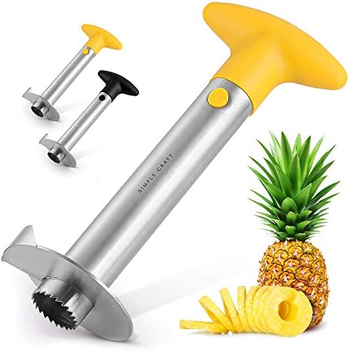 Pineapple Corer And Slicer Tool - Stainless Steel Pineapple Cutter With Sharp Built-in Blade & Detachable Handle - Heavy-Duty Pineapple Corer For Easy Coring & Ring Slices (Black)