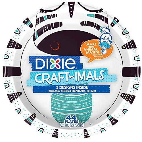 Dixie CRAFT-IMALS Kids Mask, Craft, Everyday Plate, 9" Plate, 44 Count