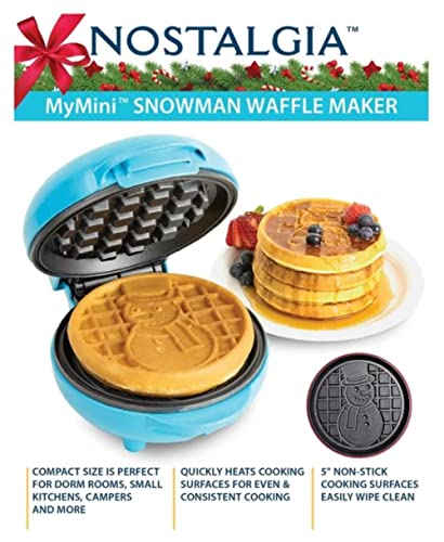 MyMini Snowman Waffle Maker - Mini Waffle Maker With Snowman Motif, Belgian Style Waffle Maker, Cheese Sandwiches, Double Non-Stick
