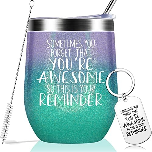 Sometimes You Forget That You Are Awesome - Thank You Gifts, Funny Birthday Cup Inspirational Gifts For Women, Men, Coworker, Friends - Vacuum Insulated Tumbler With Keychain Glitter 12oz