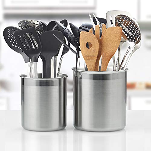 Cook N Home Stainless Steel Utensil Holder Jumbo 2PC Set, 5.5-inch X 6.3-inch And 6.3-inch X 7.08-inch, Silver