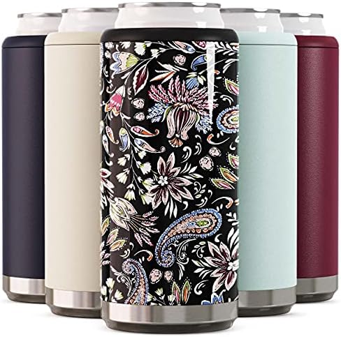 Skinny Can Cooler For Slim Beer & Hard Seltzer | Stainless Steel 12oz Sleeve, Double Wall Vacuum Insulated Drink Holder - Glitter Lilac