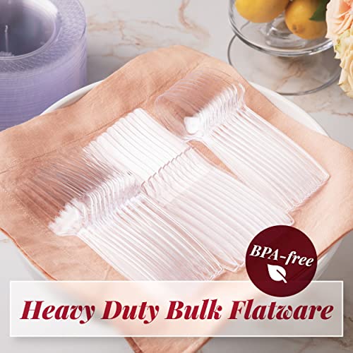 300 Clear Plastic Spoons | Heavy Duty Plastic Silverware Spoons | Fancy Plastic Cutlery | Elegant Disposable Spoons Pack | Bulk Disposable Flatware | Plastic Utensils Set | Nice Disposable Silverware