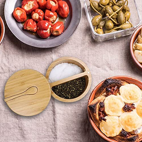 Bamboo Big Dipper Large Salt Cellar With Spoon And Magnetic Swivel Lid, 10 Ounce Storage Box