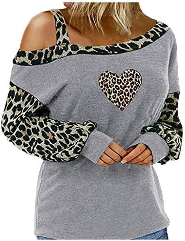 Meikosks Womens Off Shoulder Long Sleeve Tops Leopard Stitching T-Shirt Fashion Printed Blouses