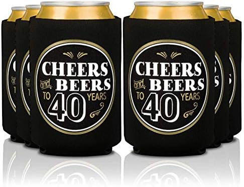 40th Birthday Can Coolers (12 Pack) - Happy 40 Birthday Decorations For Men , Cheers And Beers To 40 Years , Happy 40th Birthday Party Favors , Over The Hill Birthday Decorations 40th Party