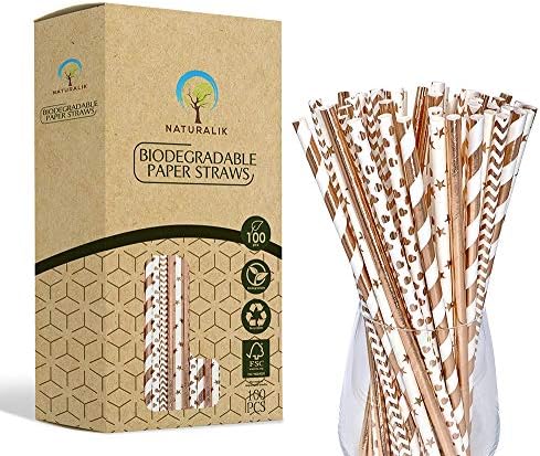 100-Pack Extra Durable Iridescent Paper Straws Biodegradable- Premium Eco-Friendly Paper Straws Bulk- Drinking Straws For Juices, Restaurants And Party Supplies, 7.7" (Silver, 100ct)