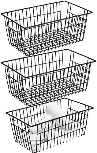 Wire Storage Basket Freezer Organizer Bins Metal Wire Baskets Wire Organizer Storage Baskets For Kitchen, Cabinets, Pantry, Freezer, BathroomSet Of 3