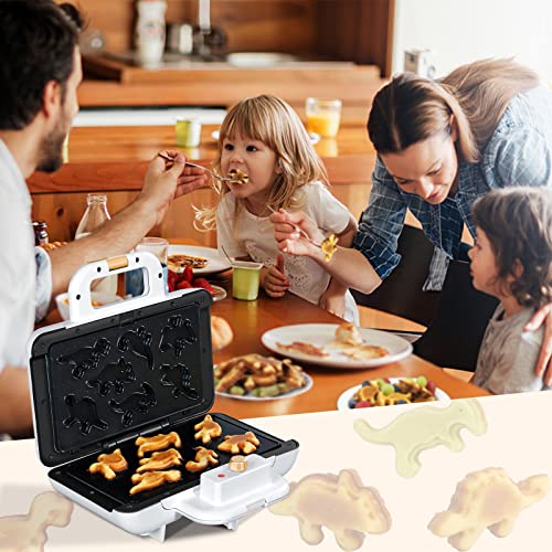 Mini Waffle Maker Dinosaur Waffle Iron For Kids 7 Unique Dino Waffle In Minutes, Electric Nonstick Waffle Pancakes Maker With Removable Plates Breakfast Maker Machine, Fun Gift For Kids Family