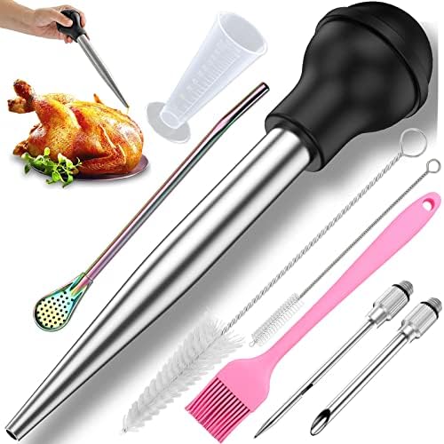 Yoki Peony Stainless Steel Turkey Baster Baster Syringe For Cooking, Meat Injector Syringe