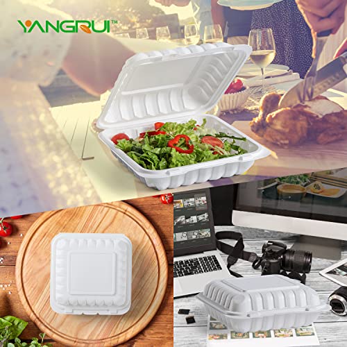 To Go Containers, Shrink Wrap Biodegradable 55 Pack 8 Inch Meal Prep Container BPA Free Microwave Freezer Safe Plastic Hinged Clamshell Take Out Containers