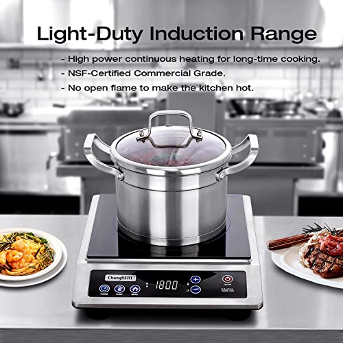 HangBERT Induction Cooktop, Portable Cooker, Large 8” Heating Coil, 18/10 Stainless Steel Commercial-Grade Burner With NSF-certificated, 10-Hour Timer, 1800W Professional Countertop