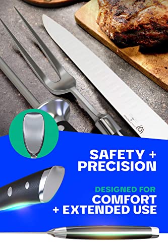 Carving Knife & Fork Set - Gladiator Series Elite - Forged German High-Carbon Steel - 4pc - 9" Carving Knife & Sheath - Hollow Ground - 8" Honing Rod - Matching Fork - NSF Certified