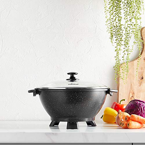 7.4Qt Electric Wok With Lid – Adjustable Temperature Control – Cool Touch Handles – Non-Stick, Easy Clean Frying Pan - 14 Inch