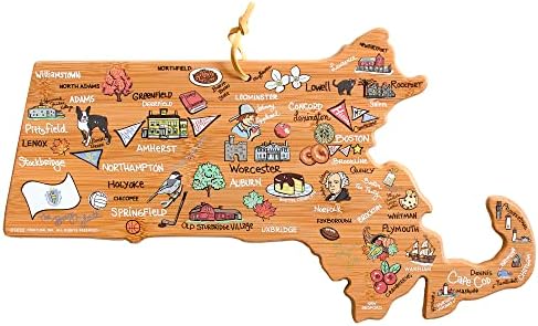 Exas State Shaped Cutting Board And Charcuterie Serving Platter With Artwork By Fish Kiss, Includes Hang Tie For Wall Display