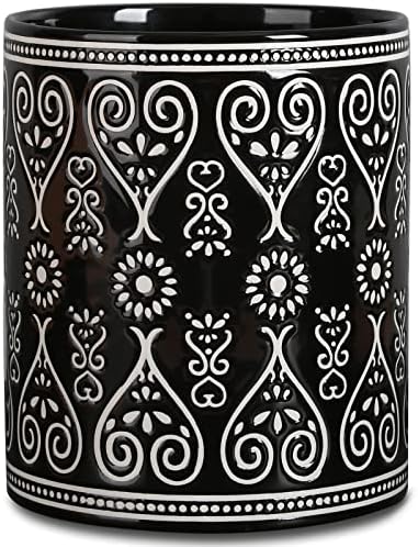 Ceramic Utensil Holder For Kitchen Counter - Large Black Utensil Crock For Countertop Organization - Modern Farmhouse Decor Kitchen Accessories - Dishwasher Safe