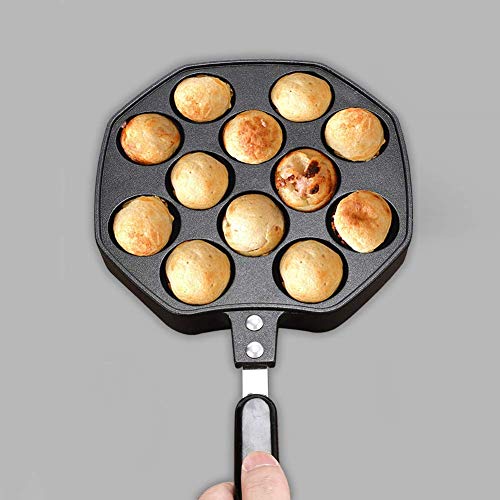 12 Holes Takoyaki Maker, Mini Pancakes Maker Japanese Taiyaki Pan Nonstick Egg Mcmuffin Maker Cast Iron Pan Cooking Tools With Handle For Octopus Ball Egg Puffs Mold Baking