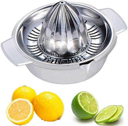 Citrus Lemon Orange Grapefuit Juicer Manual Squeezer Stainless Steel 304 Robust Hand Juicer Reamer Rotation Press With Strainer&12 OZ Bowl, 2 Pour Spouts, Dishwasher Safe, Easy To Clean, Heavy Duty