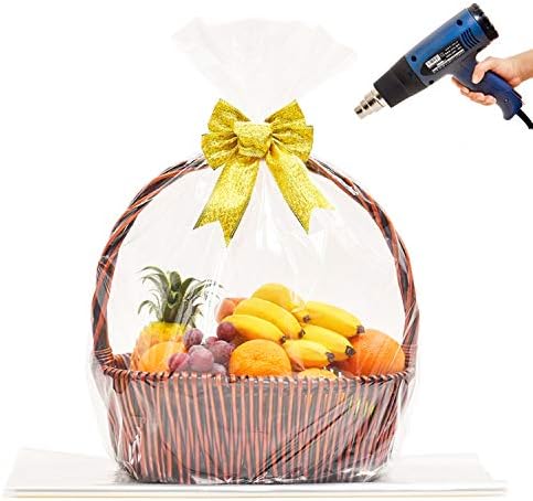 32x40 Inch, Easter Basket Cellophane Shrink Bags, Shrink Wrap Bags Large, Clear, 5 Packs