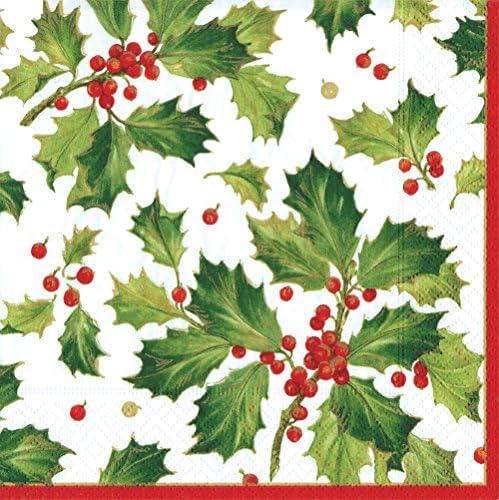 Gilded Holly Paper Luncheon Napkins In White - Two Packs Of 20