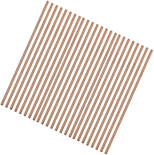 Reusable Metal Straws 50Pcs.8.5” Rose Gold Color Stainless Steel Drinking Straws In Bulk For Wholesale.215x6mm All Curved Straight Straws For 20oz Tumblers Yeti (50pcs All Straight Rose Gold-8.5")