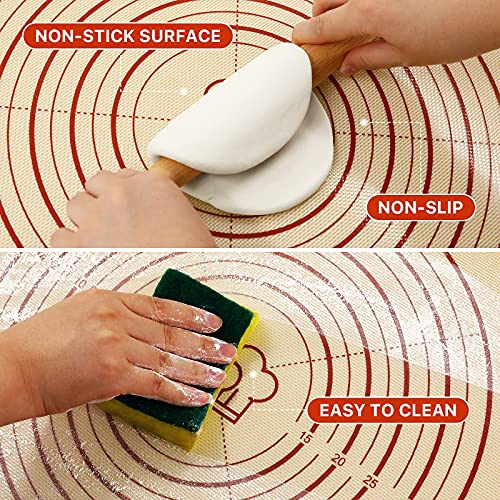 On Stick 28''x20'' Extra Large Thick Silicone Pastry Mat, With Measurements For Non-slip Silicone Baking Sheet, Counter Mat, Dough Rolling, Reusable Bakeware Mats For Cookies, Macarons, Bread, Pizza