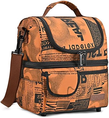 Lunch Bag Women Double Deck Insulated Lunch Box Large Cooler Tote Bag With Removable Shoulder Strap Wide Open Thermal Meal Prep Lunch Organizer Box For Adults Work/Outdoor, Black Peony