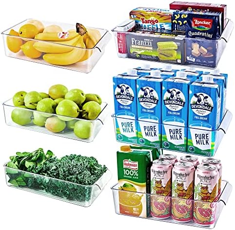 Efrigerator Organizer Bins, REDMOND 6pcs Fridge Organizers And Storage Clear Stackable For Kitchen, Pantry, Refrigerator, Cabinets, Freezer (2 Small+2 Medium+2 Large)