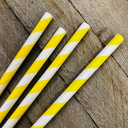 Striped Paper Straws - Yellow White - 7.75 Inches - Pack Of 50 - Outside The Box Papers Brand