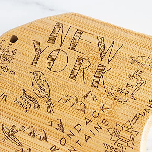 Destination New York State Shaped Serving And Cutting Board, Includes Hang Tie For Wall Display