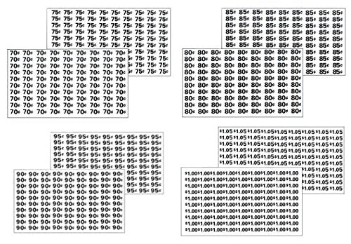 Automatic Products Vending Machine Price Labels Snack Four Sheets, Various Prices.70 Cents.75 Cents On Back.80 Cents .85 Cents On Back.90 Cents.95 Cents On Back, 1.00, 1.05 On Back