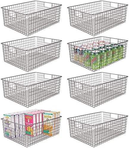 MDesign Metal Wire Food Storage Basket Organizer With Handles For Organizing Kitchen Cabinets, Pantry Shelf, Bathroom, Laundry Room, Closets, Garage - Concerto Collection - 8 Pack - Soft Brass