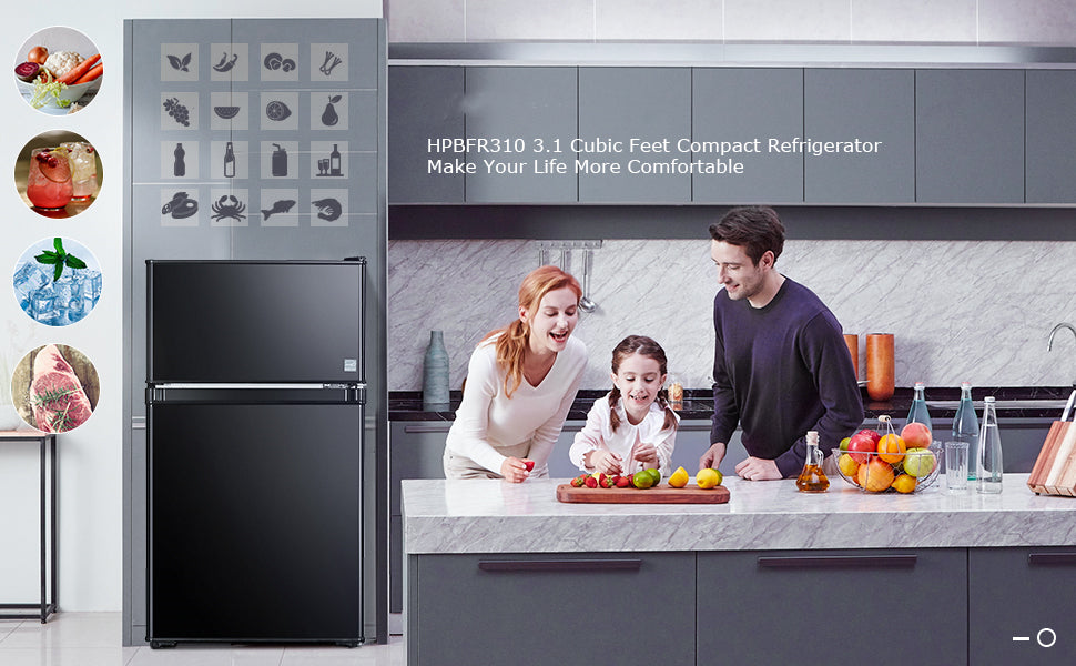 Mini Fridge With Freezer, 3.1 Cu.Ft Refrigerator 2 Doors, Unique Shelf Design, With LED Light, Adjustable Control Thermostat, Small Refrigerator For Bedroom, Office, Dorm, Garage, Black - HPBFR310