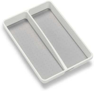  Mini 2-Compartment Plastic Utensil Tray For Drawers, Multipurpose Storage Tray Drawer Organizer, White