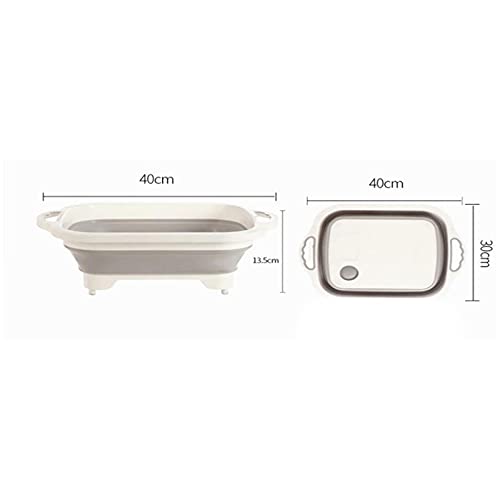  KNOKR Salad Spinners, Kitchen Utensils Multifunctional Foldable Sink Vegetable Washing Basin Drain Basket Chopping Board Three In One Foldable Basin (Color : Blue)