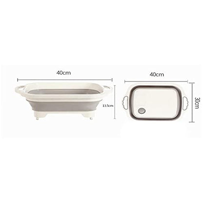  KNOKR Salad Spinners, Kitchen Utensils Multifunctional Foldable Sink Vegetable Washing Basin Drain Basket Chopping Board Three In One Foldable Basin (Color : Blue)