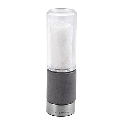 Cole & Mason H321802 Regent Salt Mill | Precision+ Stemless | Concrete/Stainless Steel/Acrylic | 180mm | Single | Includes 1 X Salt Grinder | Lifetime Mechanism Guarantee