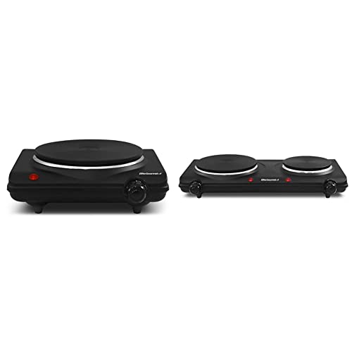  SB-301BF# Countertop Single Electric Hot Burner, Power Lights, Easy To Clean, 1000 Watts + EDB-302BF# Countertop Dual Flat Double Electric Hot Burner, Temp Controls, 1500 Watts, Black