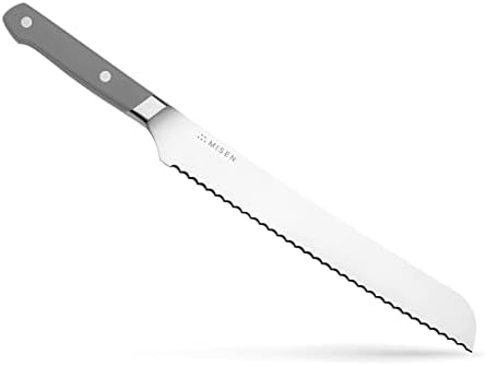  Serrated Bread Knife - 9.5 Inch Bread Cutter - High Carbon Stainless Steel Serrated Kitchen Knives, Black