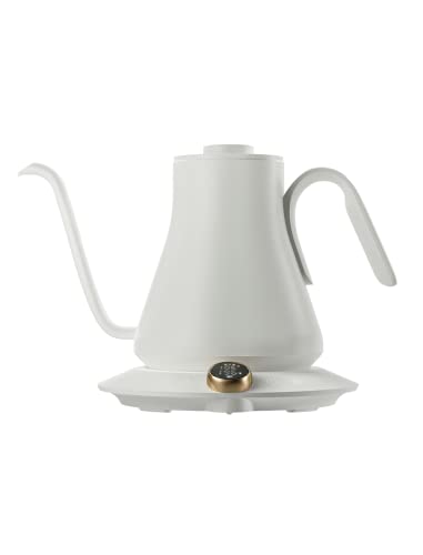  Electric Gooseneck Kettle With Temperature Control, Pour Over Coffee & Tea, 1200W 180-sec Quick Boil Time, 600g Ultra Light, 0.9L, White