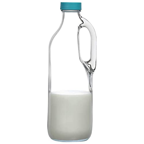  2 Pc 47oz Clear Glass Milk Bottles Glass Pitcher With Handle And Lids - Airtight Milk Container For Refrigerator Jug Water Juice Heavy Milk Bottle Liquid Containers For Kitchen