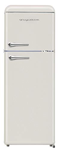 FRIGIDAIRE EFR756-CREAM EFR756, 2 Door Apartment Size Retro Refrigerator With Top Freezer, Chrome Handles, 7.5 Cu Ft, Cream & ESMM100-CREAM Retro Smoothie Maker Blender With Mason Jar, Cream