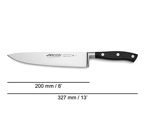  Chef Knife 8 Inch Stainless Steel. Professional Cooking Knife For Cutting Fish, Meat And Onion. Ergonomic Polyoxymethylene Handle And 200mm Blade. Series Riviera. Color Black