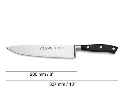  Chef Knife 8 Inch Stainless Steel. Professional Cooking Knife For Cutting Fish, Meat And Onion. Ergonomic Polyoxymethylene Handle And 200mm Blade. Series Riviera. Color Black