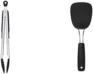 OXO Good Grips 12-Inch Tongs With Nylon Heads & Good Grips Large Silicone Flexible Turner, Stainless Steel